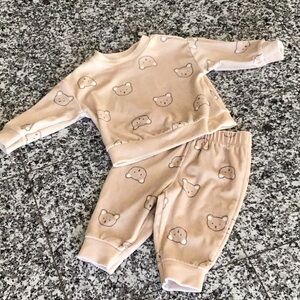 Beige Teddy Print Two-piece Cozy Loungewear Set